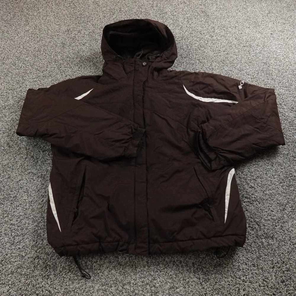 Columbia Jacket Womens L Brown Hood Waterproof Insulated Parka Full Zip Ski Coat